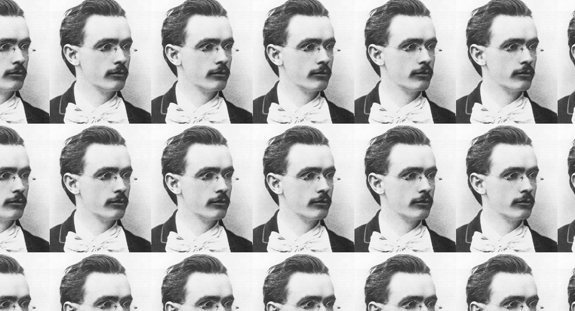 Black-and-white tiled portrait study of the young Rudolf Steiner