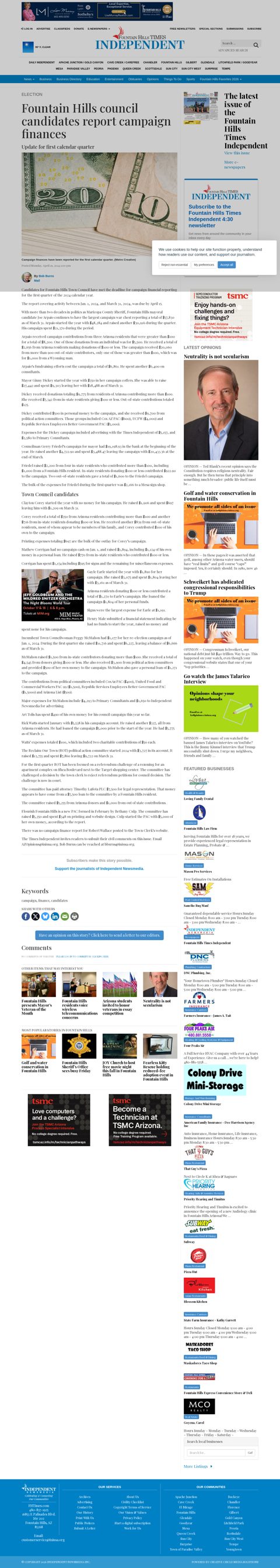 Captured original article page: Fountain Hills council candidates report campaign finances