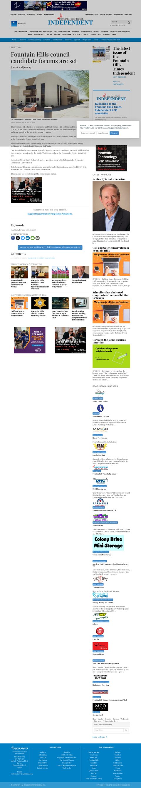 Captured original article page: Fountain Hills council candidate forums are set
