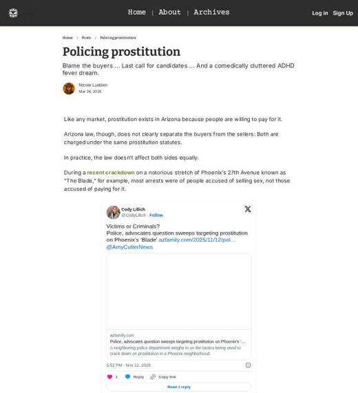 Captured original article page: Policing prostitution